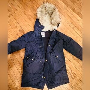 J. Crew Navy Blue Parka with Faux Fur Trim